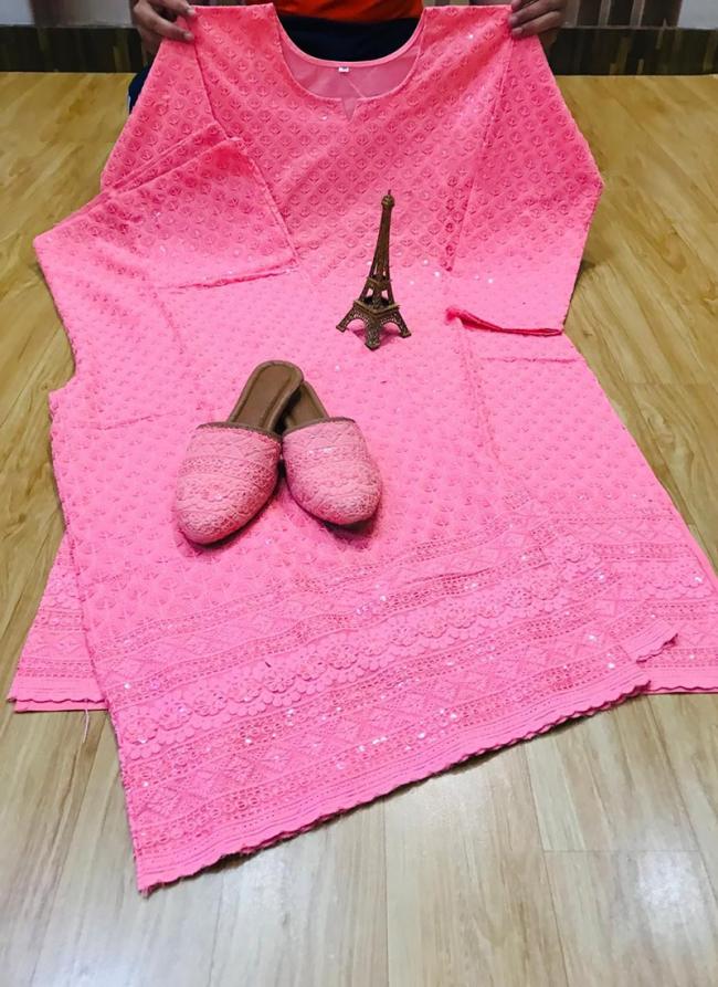 Pink Pure Cotton Traditional Wear Chiikankari Kurti With Sharara